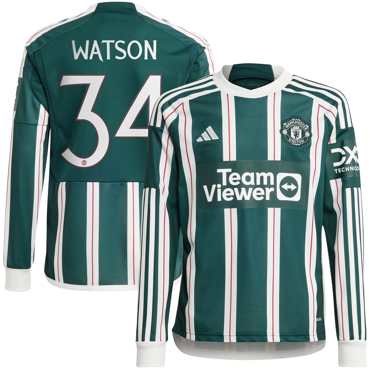 Manchester United Cup adidas Away Shirt 2023-24 - Kids - Long Sleeve - With Watson 34 Printing - Kit Captain