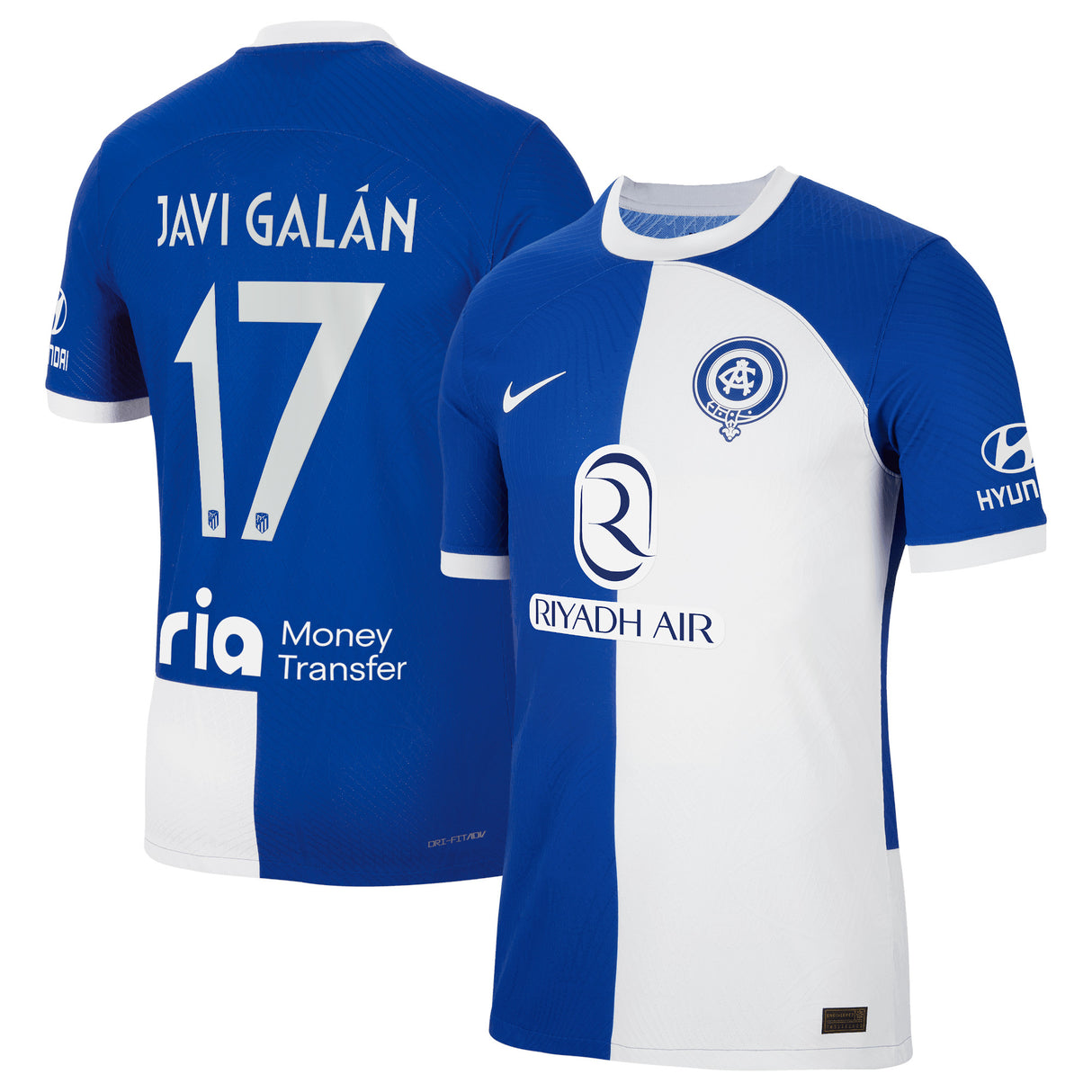 Atletico de Madrid Metropolitano Nike Away Vapor Match Shirt 2023-24 with Javi Galán 17 printing - Kit Captain