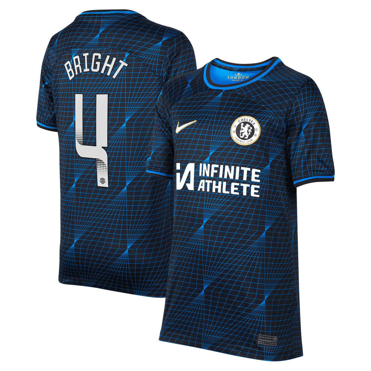 Chelsea WSL Nike Away Stadium Sponsored Shirt 2023-24 - Kids with Bright 4 printing