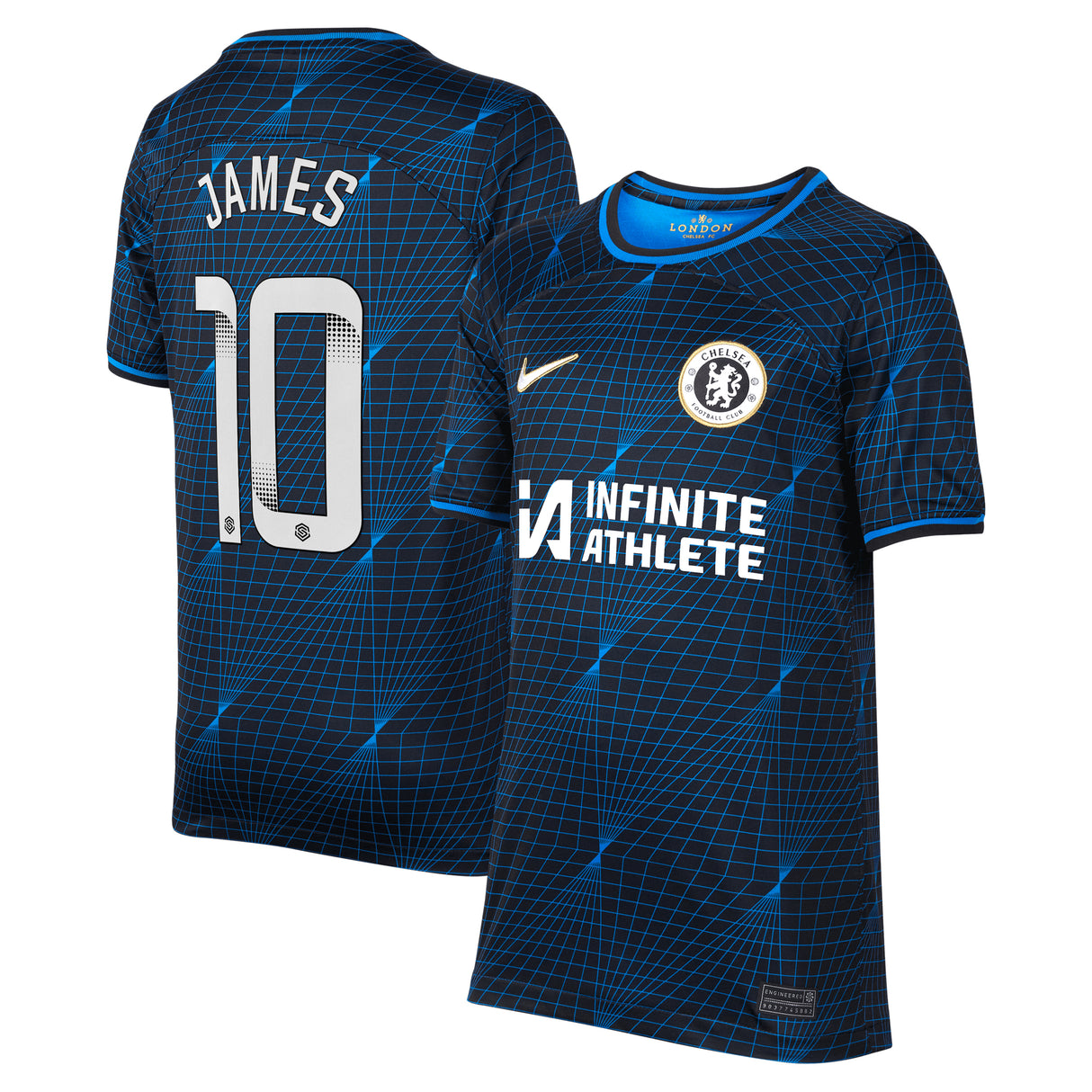 Chelsea WSL Nike Away Stadium Sponsored Shirt 2023-24 - Kids with James 10 printing