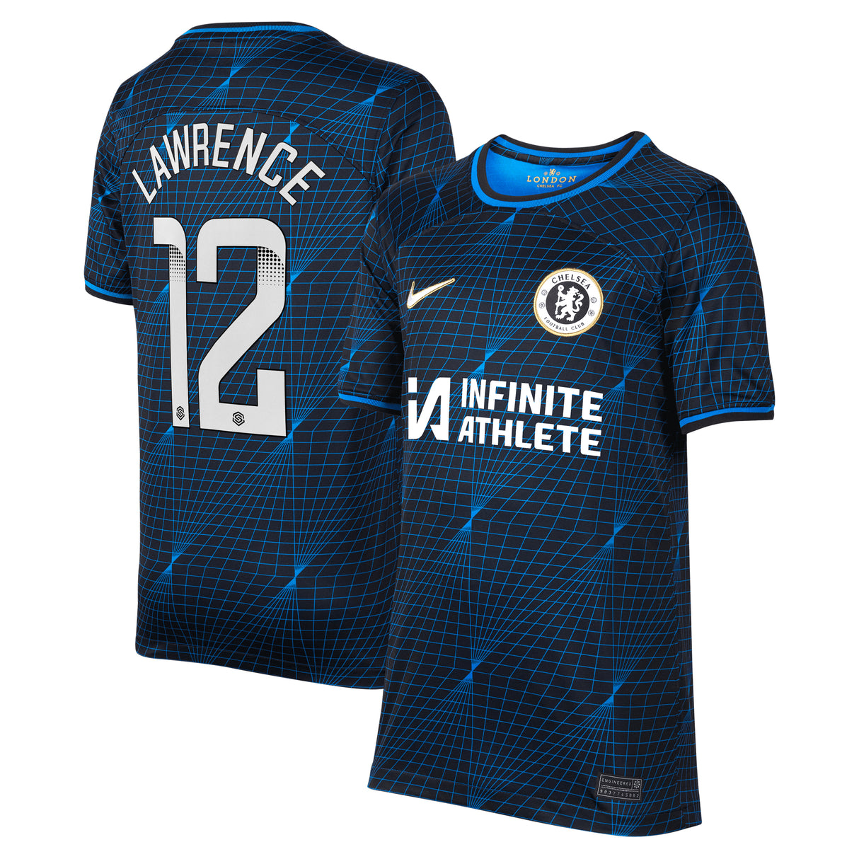 Chelsea WSL Nike Away Stadium Sponsored Shirt 2023-24 - Kids with Lawrence 12 printing