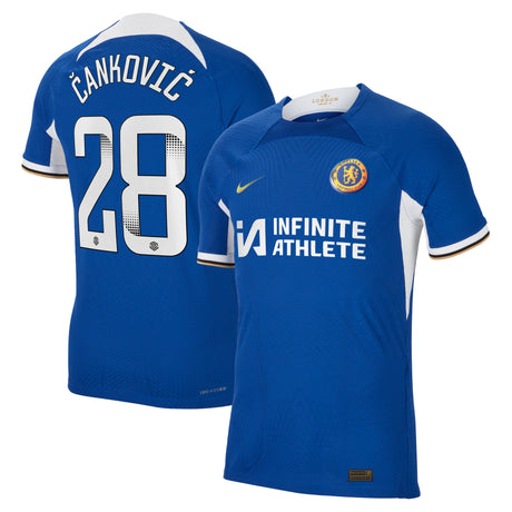 Chelsea WSL Home Vapor Match Sponsored Shirt 2023-24 with Čanković  28 printing - Kit Captain