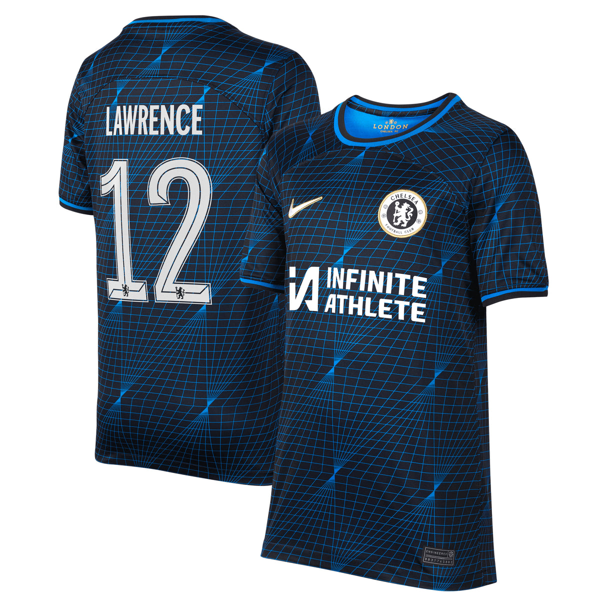 Chelsea Nike Cup Away Stadium Sponsored Shirt 2023-24 - Kids with Lawrence 12 printing