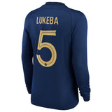 France Home Stadium Shirt Long Sleeve 2022 - Kids with Lukeba 5 printing - Kit Captain