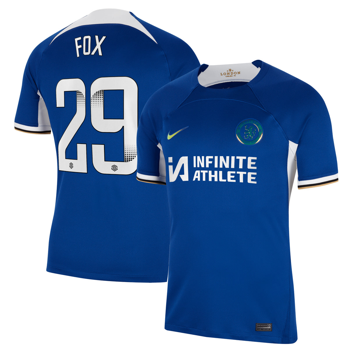 Chelsea WSL Nike Home Stadium Sponsored Shirt 2023-24 with Fox 29 printing