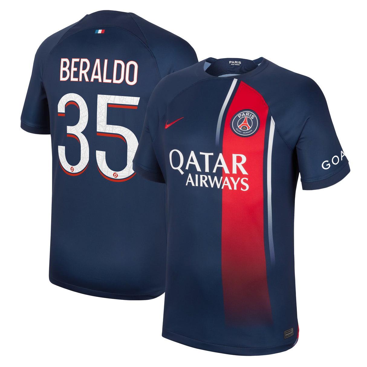 Paris Saint-Germain Nike Home Stadium Shirt 2023-24 with Beraldo 35 printing