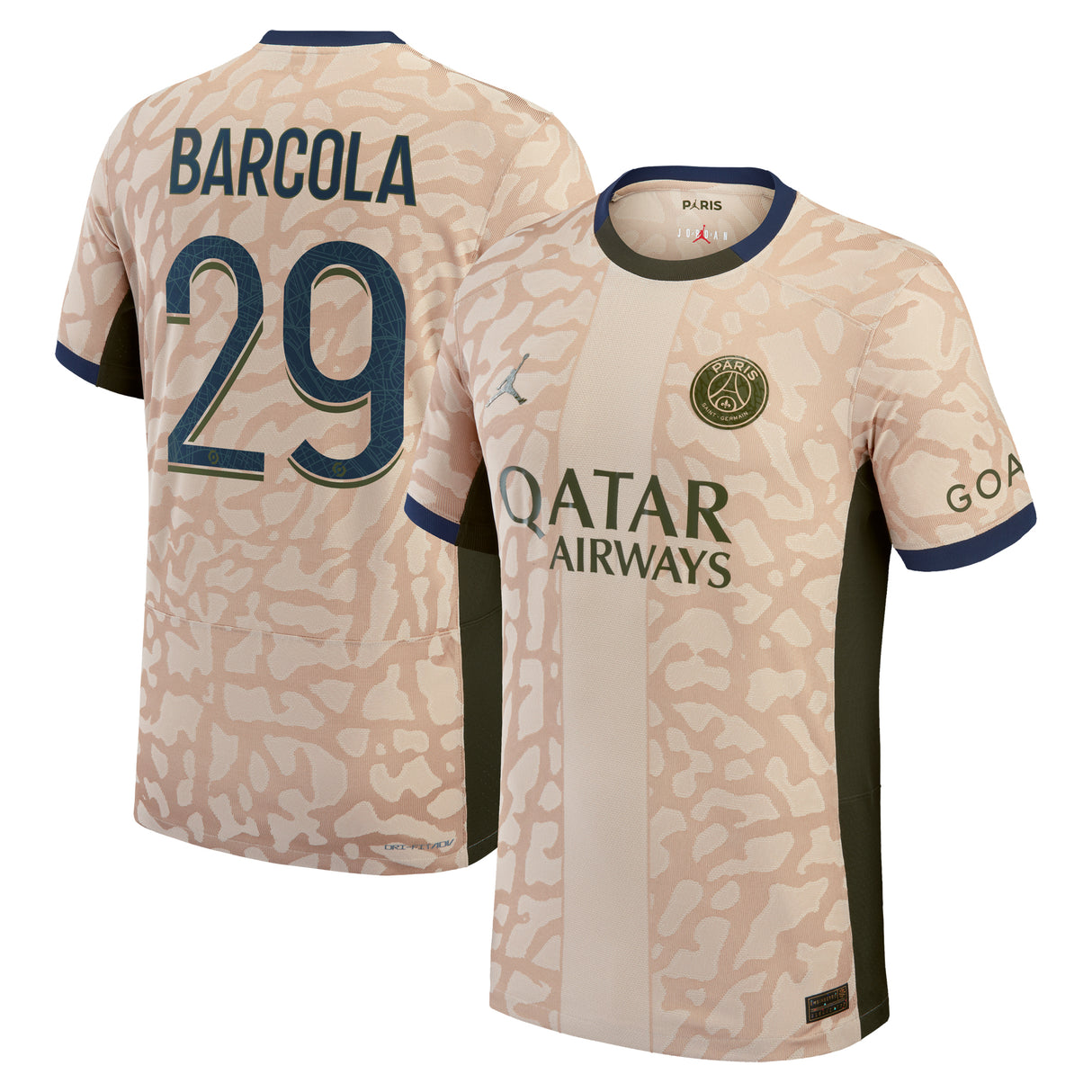 PSG Jordan Fourth Dri-FIT ADV Match Shirt 23/24 with Barcola 29 printing